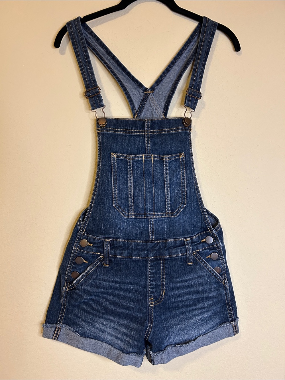 NOBO Women’s Dark Wash Denim Shorts Overalls Size XS (1)